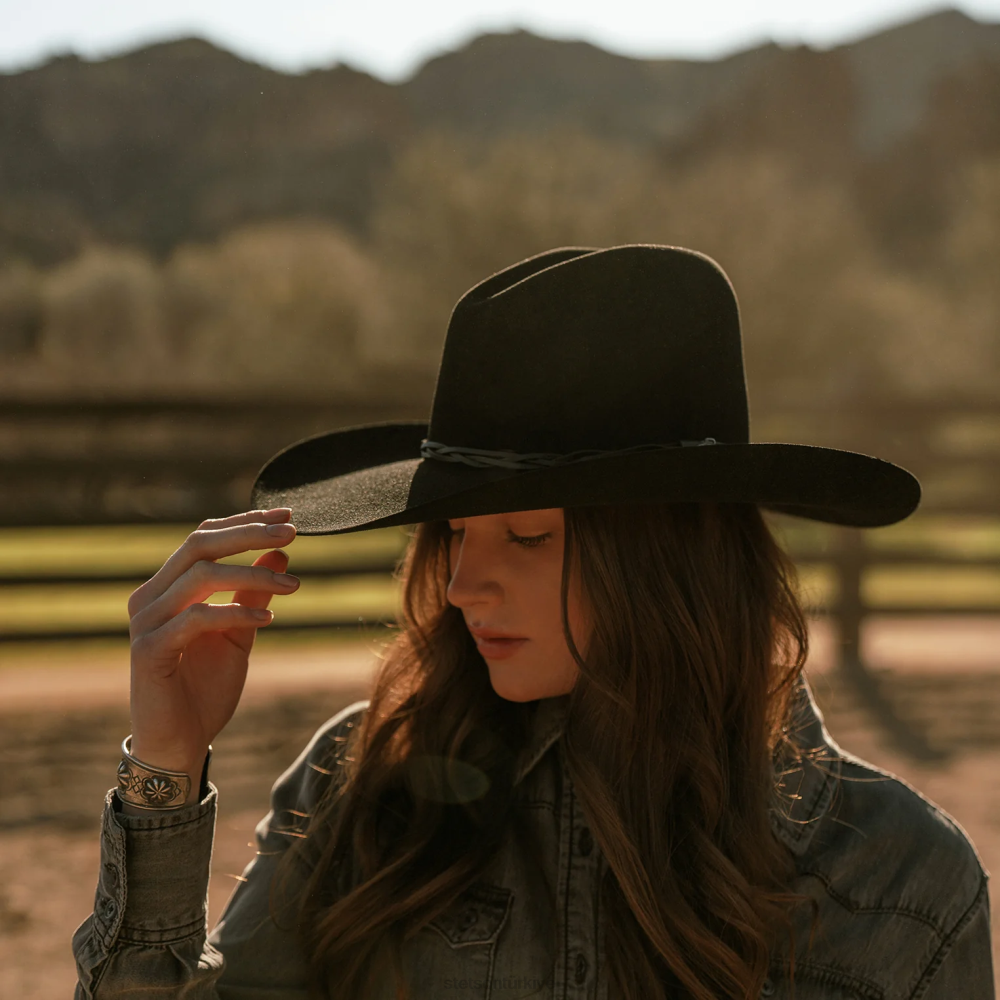 Stetson gus 6x kovboy şapkası siyah üniseks şapkalar B4FZ20