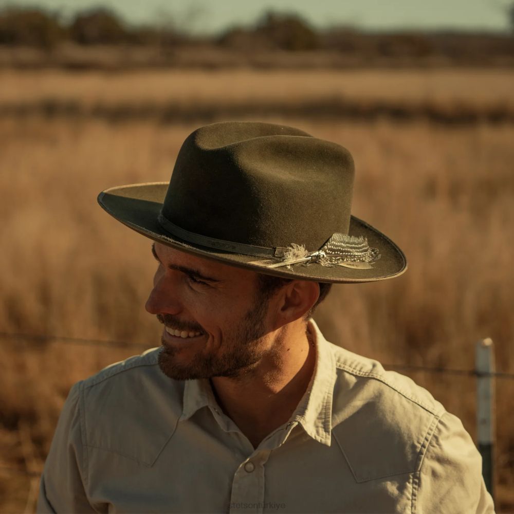 Stetson 1865 sıkıntılı açık yol royal deluxe adaçayı üniseks şapkalar B4FZ98