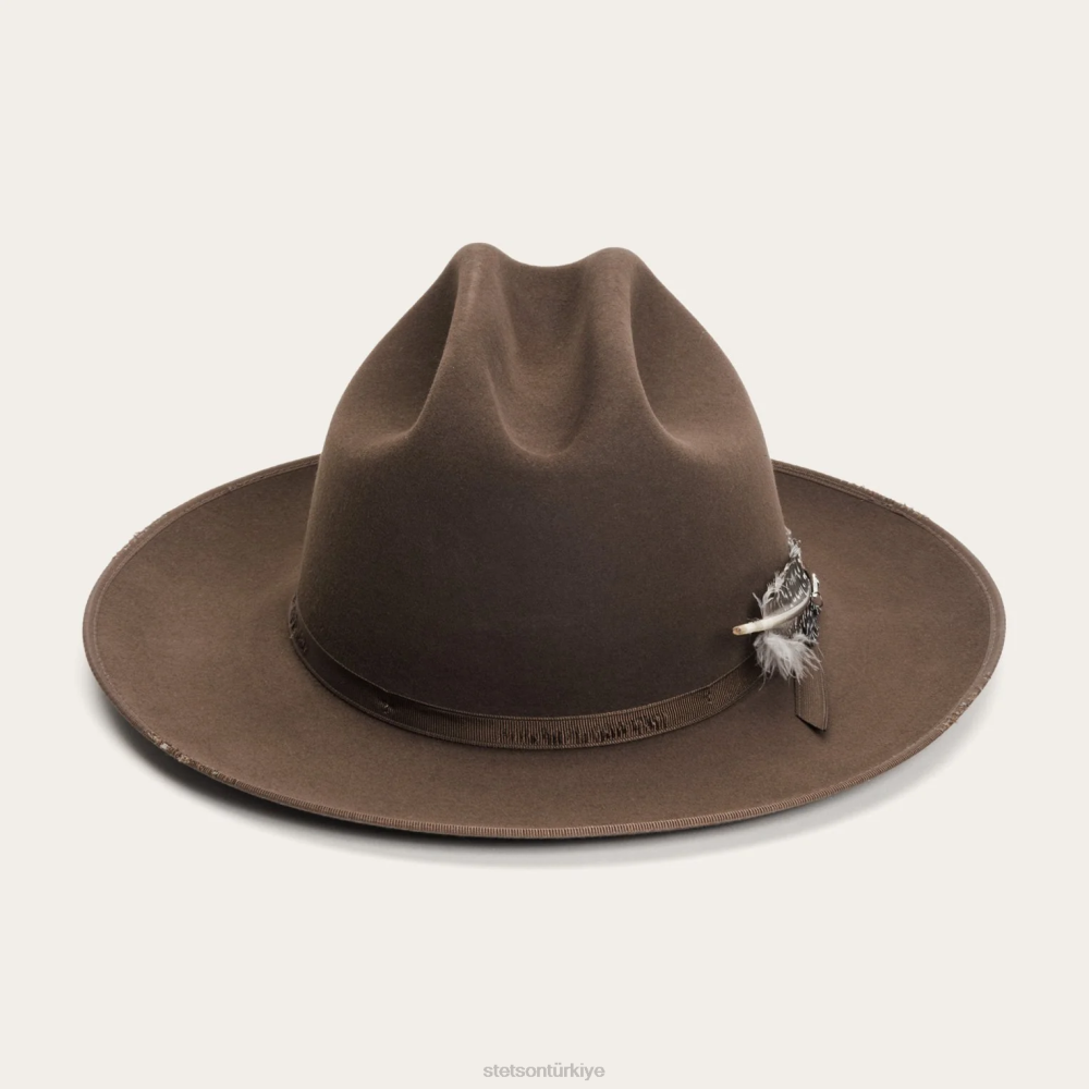 Stetson 1865 sıkıntılı açık yol royal deluxe ceviz üniseks şapkalar B4FZ79