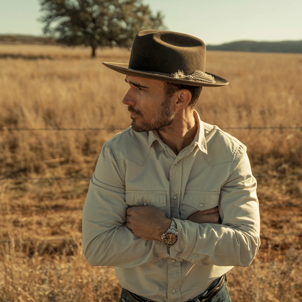 Stetson 1865 sıkıntılı açık yol royal deluxe ceviz üniseks şapkalar B4FZ79