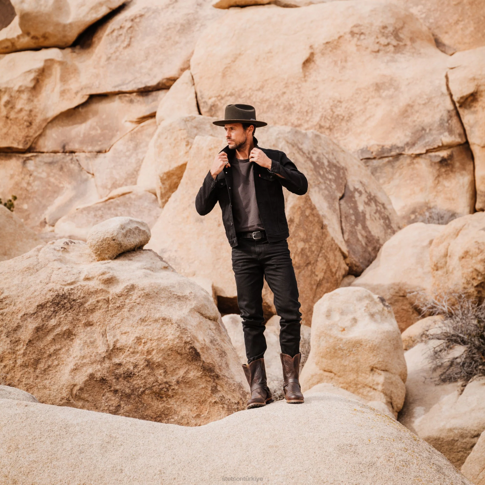 Stetson 1865 sıkıntılı açık yol royal deluxe ceviz üniseks şapkalar B4FZ79