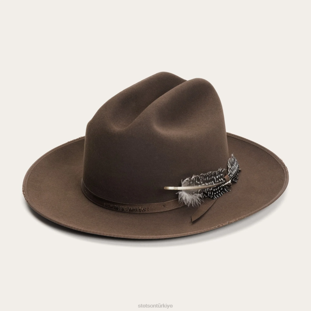 Stetson 1865 sıkıntılı açık yol royal deluxe ceviz üniseks şapkalar B4FZ79