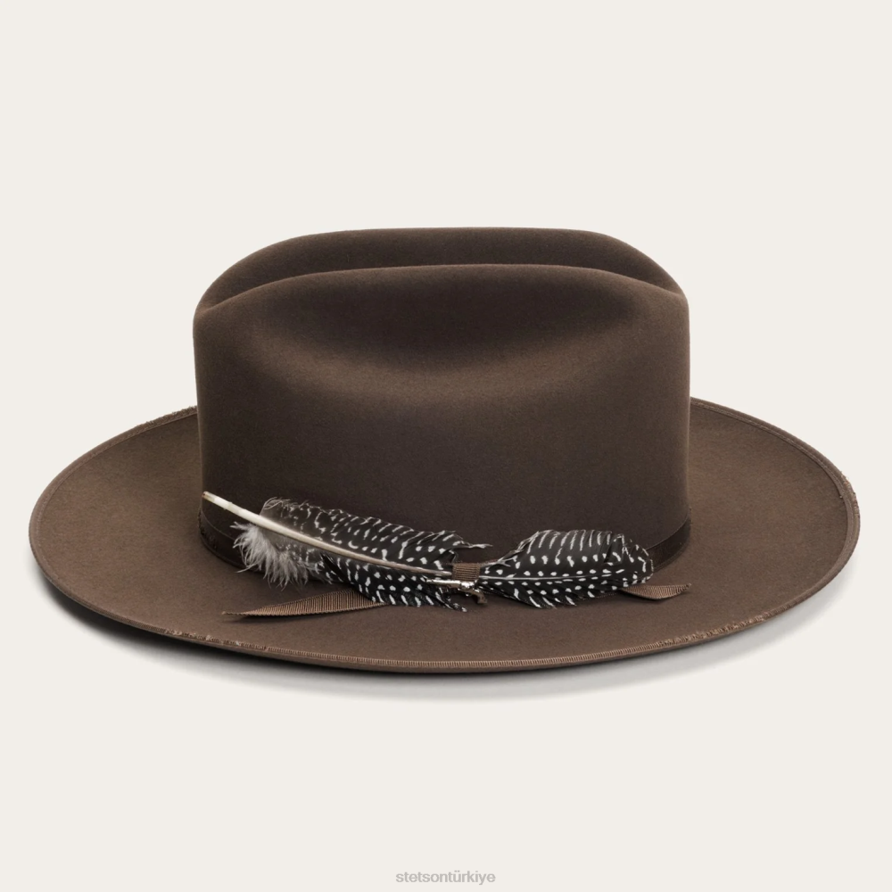Stetson 1865 sıkıntılı açık yol royal deluxe ceviz üniseks şapkalar B4FZ79