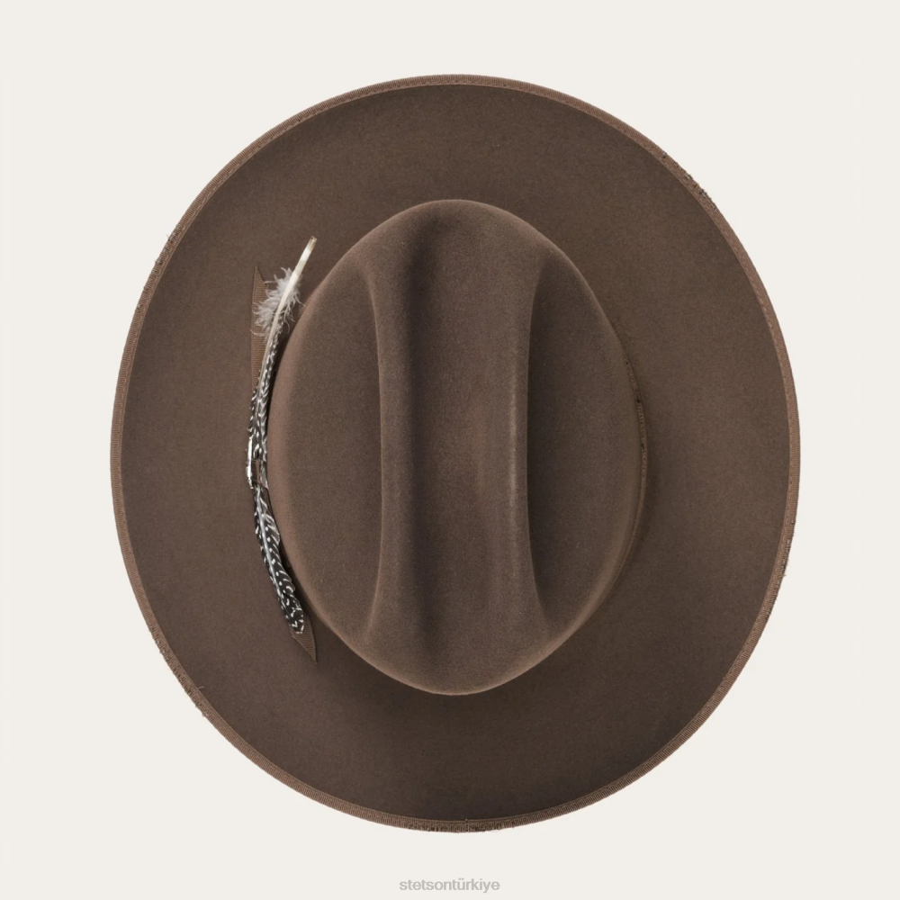 Stetson 1865 sıkıntılı açık yol royal deluxe ceviz üniseks şapkalar B4FZ79