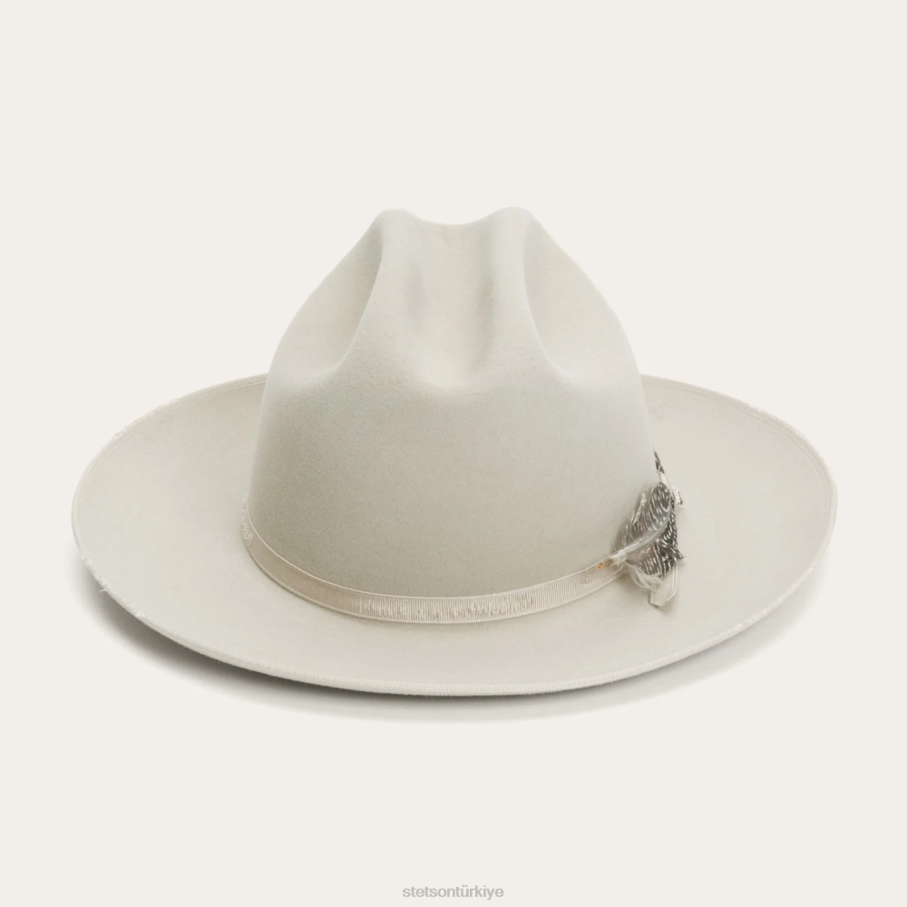 Stetson 1865 sıkıntılı açık yol royal deluxe gümüş göbek üniseks şapkalar B4FZ64