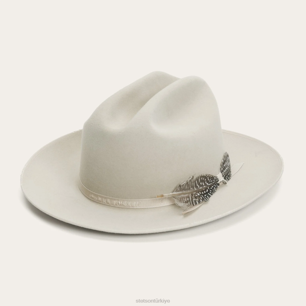Stetson 1865 sıkıntılı açık yol royal deluxe gümüş göbek üniseks şapkalar B4FZ64